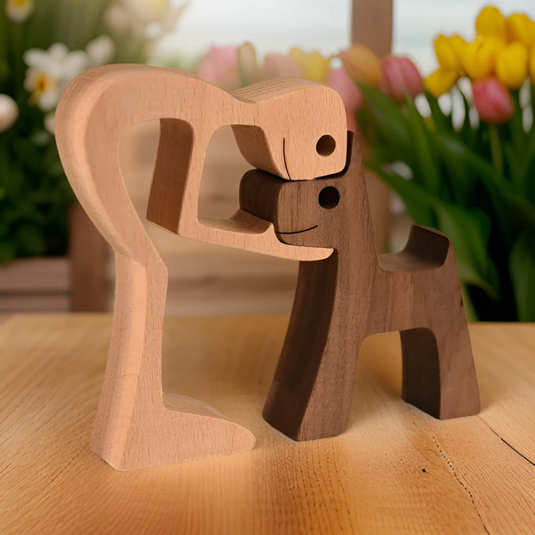 Aelix - Handgemaakte Houten Hond & Baas Beeld - Image 3
