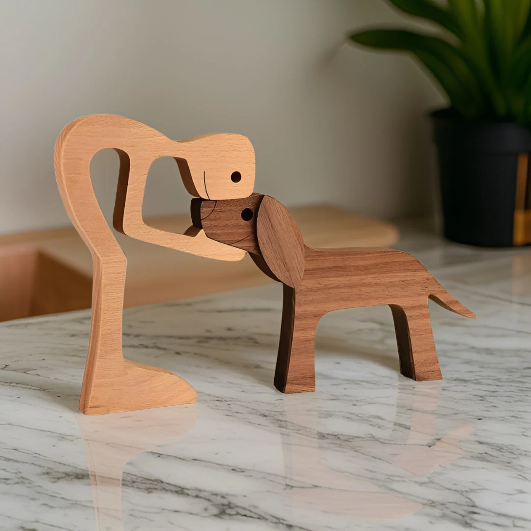 Aelix - Handgemaakte Houten Hond & Baas Beeld - Image 4