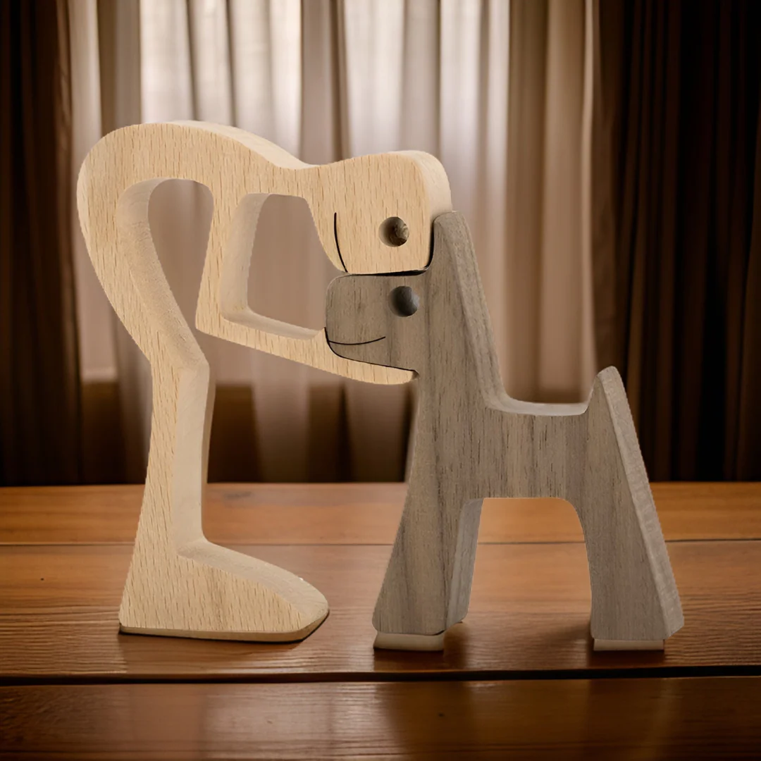 Aelix - Handgemaakte Houten Hond & Baas Beeld - Image 5