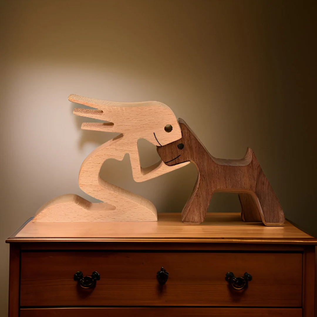 Aelix - Handgemaakte Houten Hond & Baas Beeld - Image 6